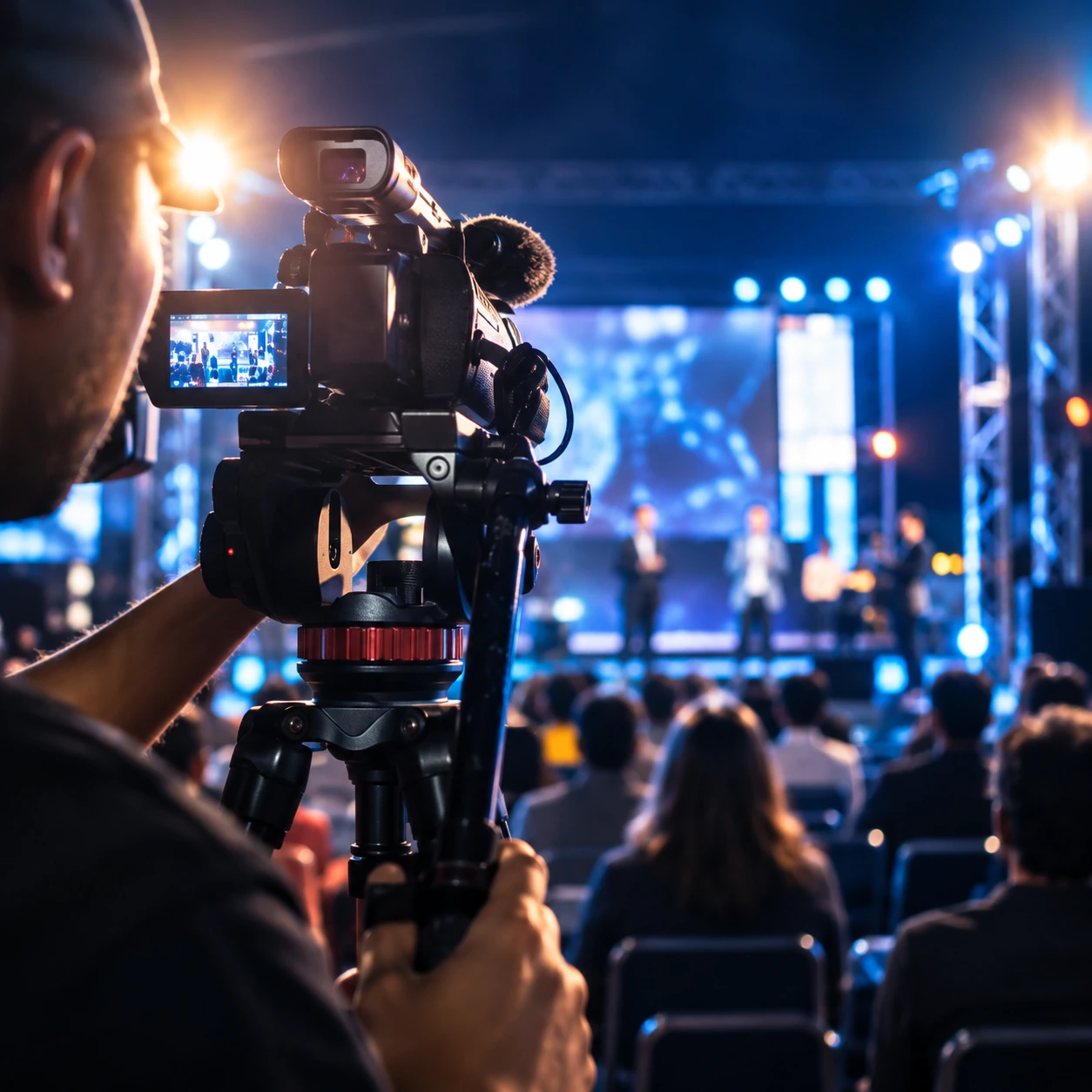 Videographer filming a live event