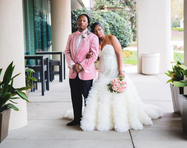 Bride and groom standing together
